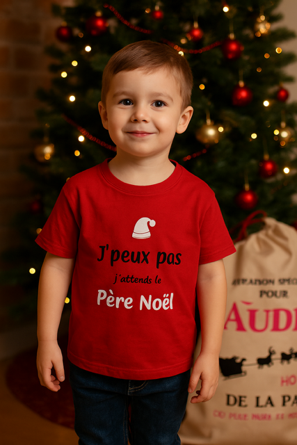 “T-shirt enfant – J’peux pas, j’attends le Père Noël” 🎅🎄 
