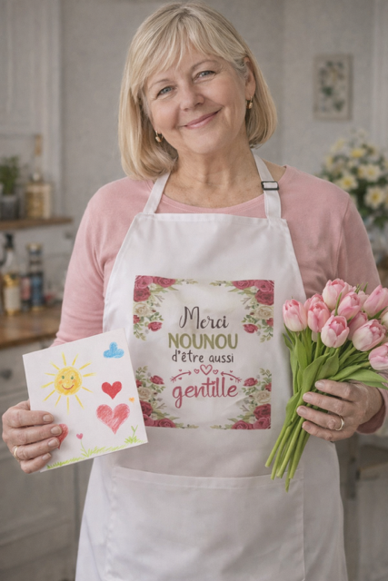 Tablier – “Merci nounou d’être aussi gentille” 💖👩‍🍳