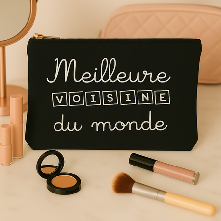 Pochette de rangement personnalisée beige – Meilleure voisine du monde