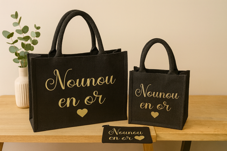 Sac en toile de jute noire – Nounou en or