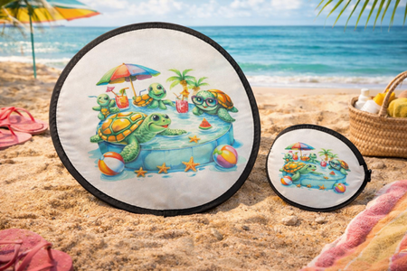 🌸 Éventail pliant – Tortues & Piscine