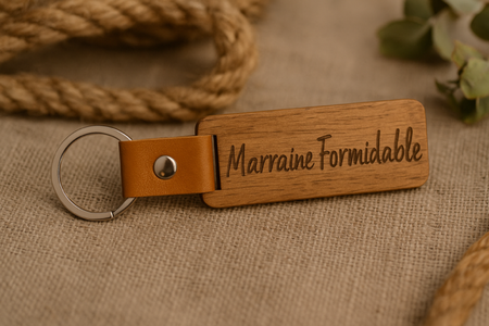 🗝️ Porte-clés en bois « Marraine formidable »