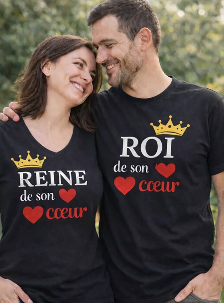 ❤️ T-shirts duo Saint-Valentin – Roi & Reine de son cœur