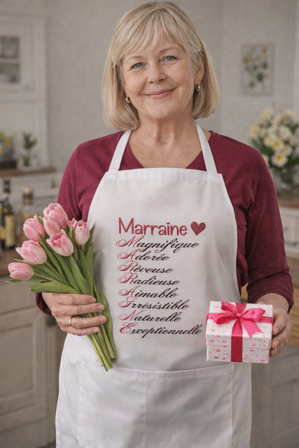 Tablier – “Marraine” 💖👩‍🍳