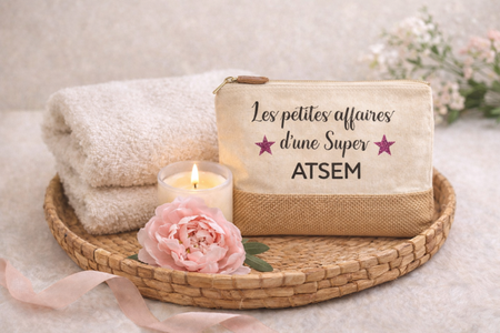 🧴 Trousse de toilette « Les petites affaires d’une super ATSEM »