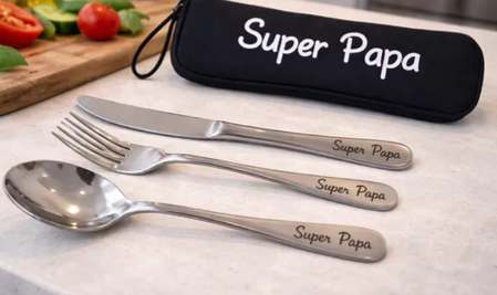 🍴 Ensemble couverts en acier inoxydable– Gravé Super Papa 🍴