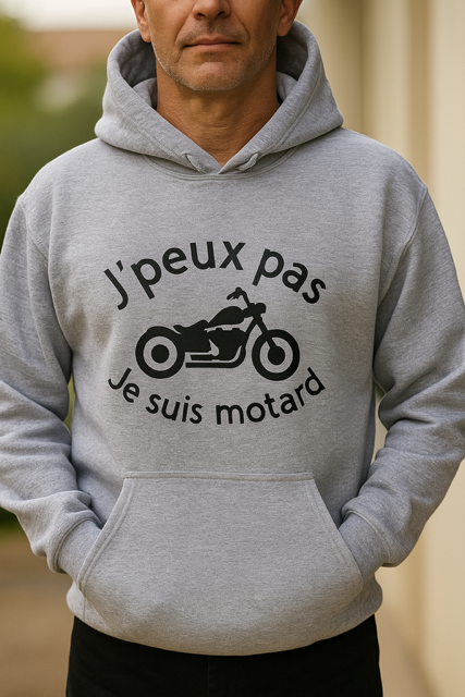 Sweat à capuche homme “J’peux pas, je suis motard”