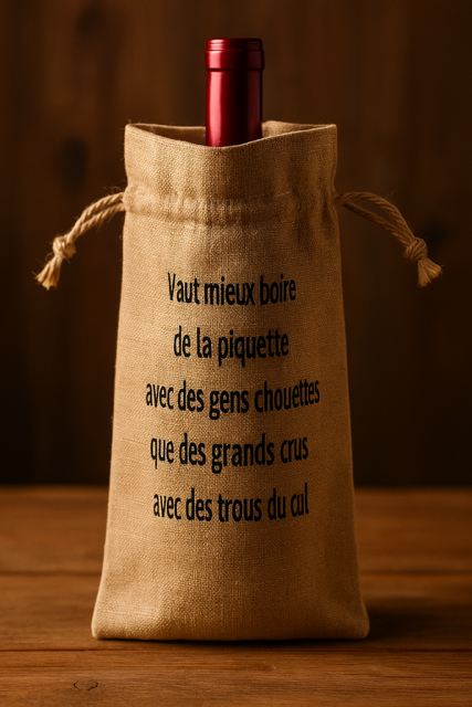 Sac à bouteille – “Vaut mieux boire de la piquette avec des gens chouettes que des grands crus avec des trous du c”** 