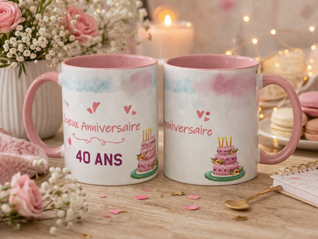☕ Mug blanc « Joyeux anniversaire 40 ans »