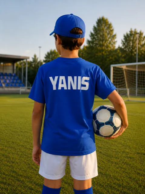 T-shirt bleu royal enfant personnalisé prénom dans le dos