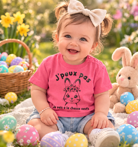 t shirt enfant  j'peux pas j'ai chasse aux oeufs 
