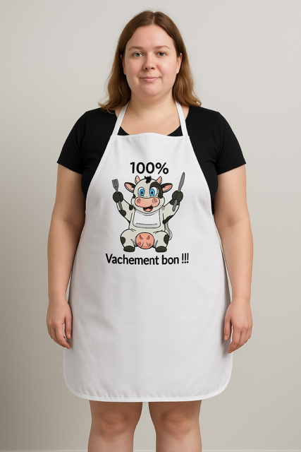 👩‍🍳 Tablier blanc « 100% Vachement Bon »