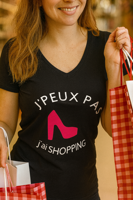 🛒 T-shirt femme  « J’peux pas, j’ai shopping »