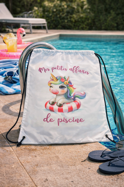Sac à dos – Mes petites affaires de piscine dessin licorne