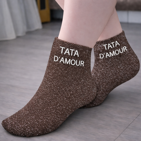 Chaussettes à paillettes « Tata d’Amour » 💕✨🧦