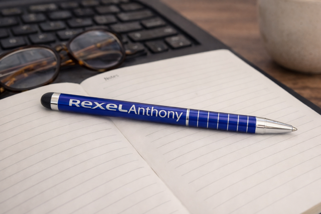 Stylo à mécanisme rotatif en aluminium encre bleue personnalisé avec logo et prénom