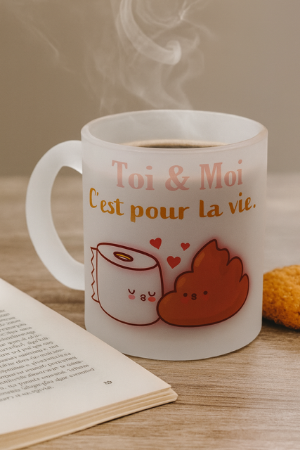 Mug en verre dépoli "Toi et moi, c’est pour la vie"