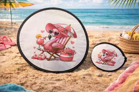 🌸 Éventail pliant – Flamant rose à la plage