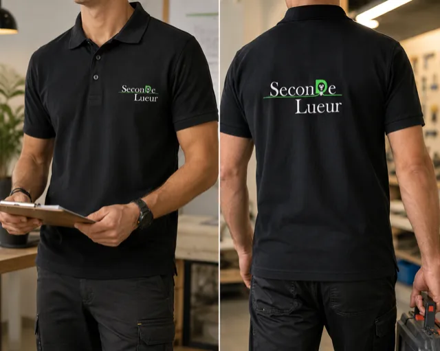 Polo homme noir personnalisé logo devant et derrière