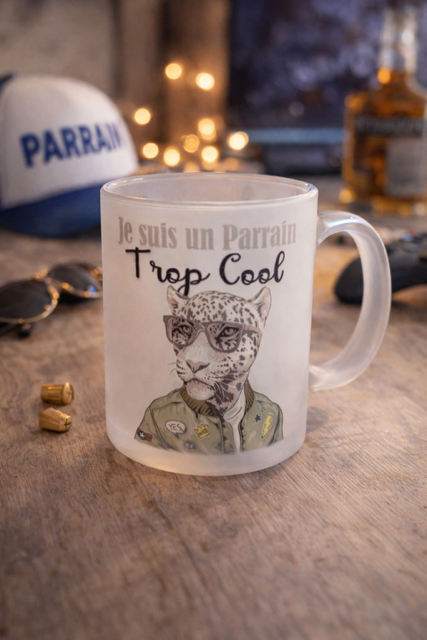 Mug en verre dépoli – Je suis un parrain trop cool