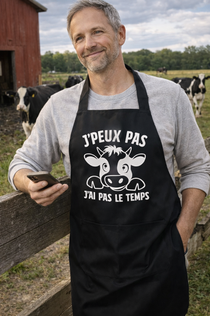 Tablier humour – “J’peux pas, j’ai pas le temps” (Spécial agriculteur) 🚜🌾