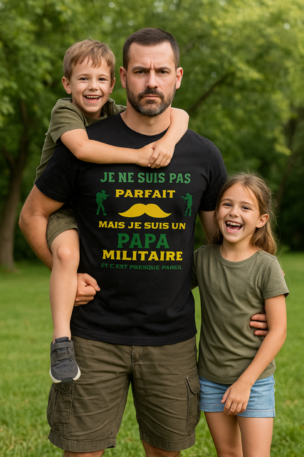 👕 T-shirt homme  « Je ne suis pas parfait… mais je suis un papa militaire et c’est presque pareil »