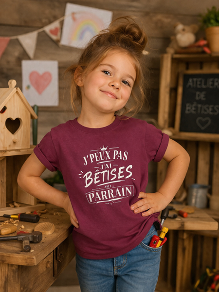 👕 T-shirt enfant « J’peux pas, j’ai bêtises avec parrain »