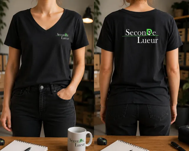 T shirt femme noir col V personnalisé logo devant et derrière