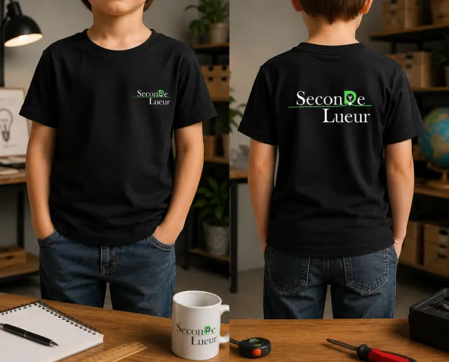 T-shirt enfant noir personnalisé logo devant et derrière