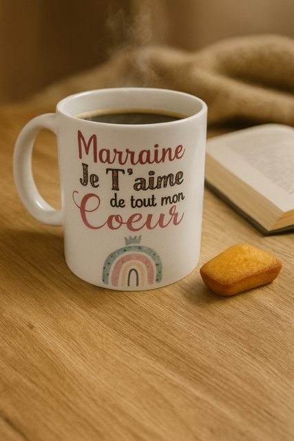 ☕ Mug blanc mat « Marraine, je t’aime de tout mon cœur »