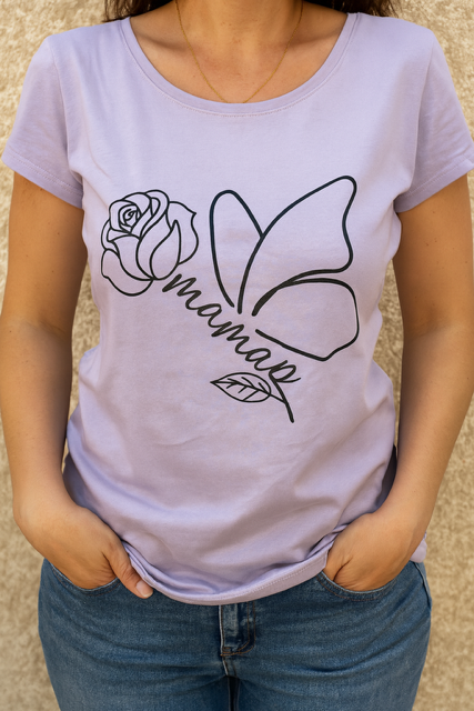 👕 T-shirt femme – Maman 💖🌹🦋