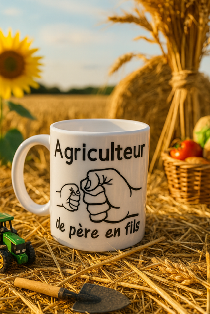 Mug blanc mat "Agriculteur de père en fils" 